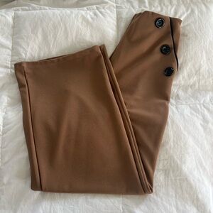 Brown Button-Accent Pants